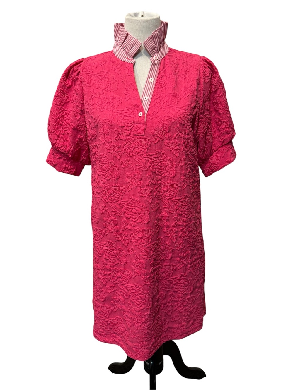 Umgee Hot Pink Embossed Short-Sleeve Dress
